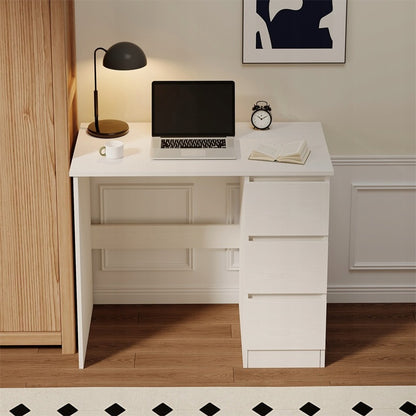 Birou pentru computer, alb, modern, cu sertare, stil loft, 90 cm