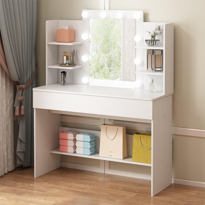 Masă de toaletă cosmetică cu oglindă LED, stil loft modern, 110 cm