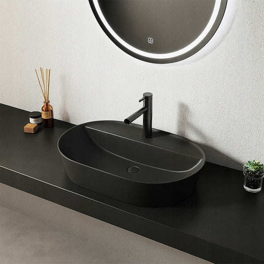 Chiuvetă ovală din ceramică neagră cu perforații mare 60 cm