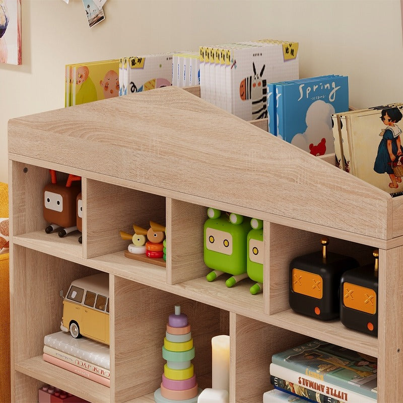 Bibliotecă pentru copii maro pentru jucării, cărți și organizator de mansardă cu 9 compartimente