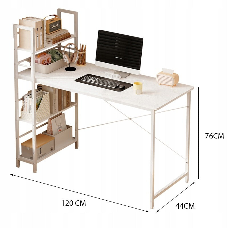 Birou pentru computer, masă loft, alb, stil tineresc, cu rafturi, 120 cm