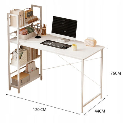 Birou pentru computer, masă loft, alb, stil tineresc, cu rafturi, 120 cm