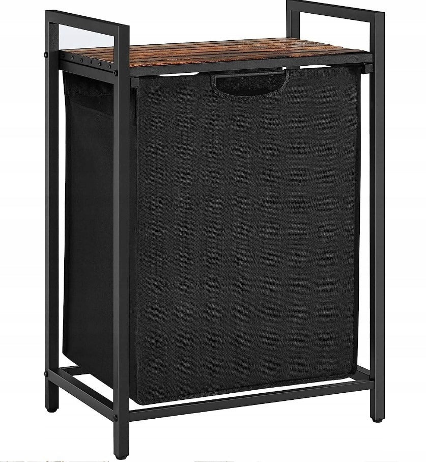 Coș de rufe independent cu raft, stil industrial loft, din lemn, retro, 72 cm