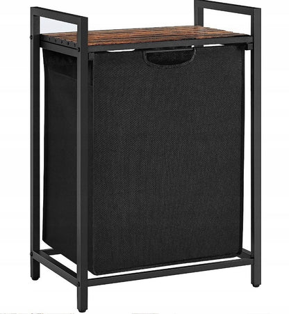 Coș de rufe independent cu raft, stil industrial loft, din lemn, retro, 72 cm