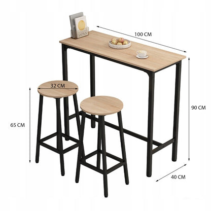 Set bar: masă de bucătărie + 2 scaune de bar, stil industrial modern loft