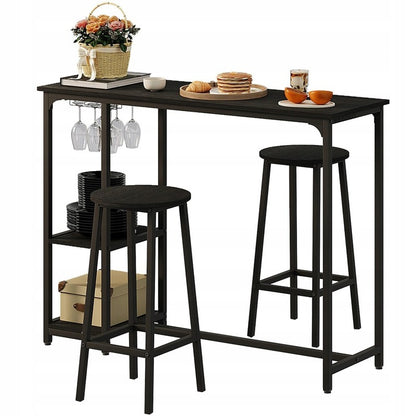 Set Masă de Sufragerie Neagră + Scaune de Bar cu 2 Scaune, Stil Loft Modern