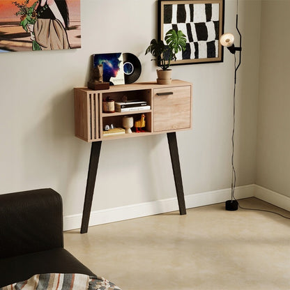 Masă consolă modernă tip loft din stejar deschis cu șipci pentru hol, cu încuietoare, 80 cm