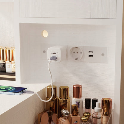 Masă de toaletă modernă, în stil loft, pentru machiaj și cosmetice, cu oglindă LED