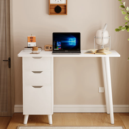 Birou alb pentru computer cu 2 sertare, în stil scandinav, pentru birou de tip loft