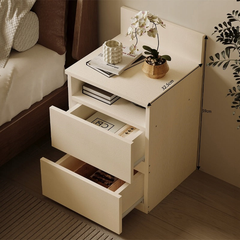 Noptieră, masă pentru dormitor/sufragerie, 2 sertare, stil loft, albă, modernă, 40 cm