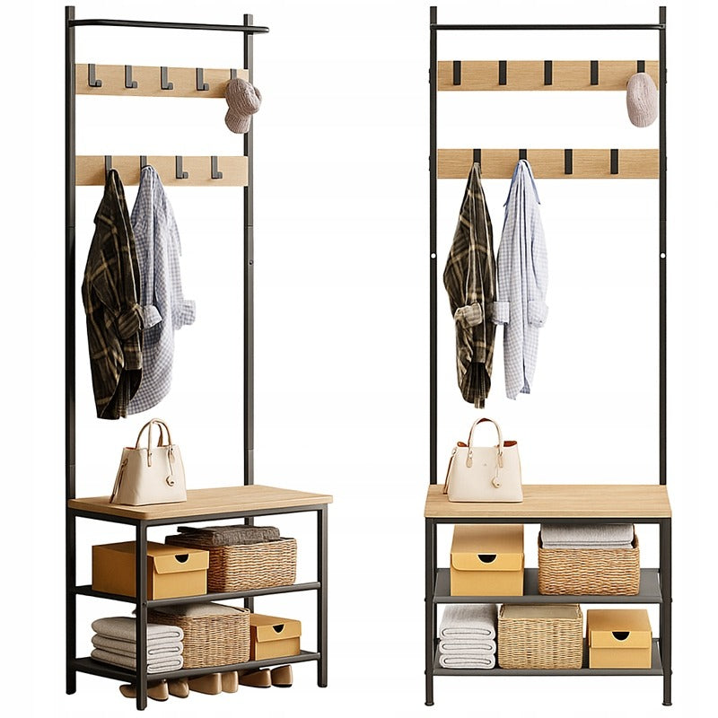 Cuier pentru haine, încălțăminte și jachete, maro deschis, de podea, în stil loft