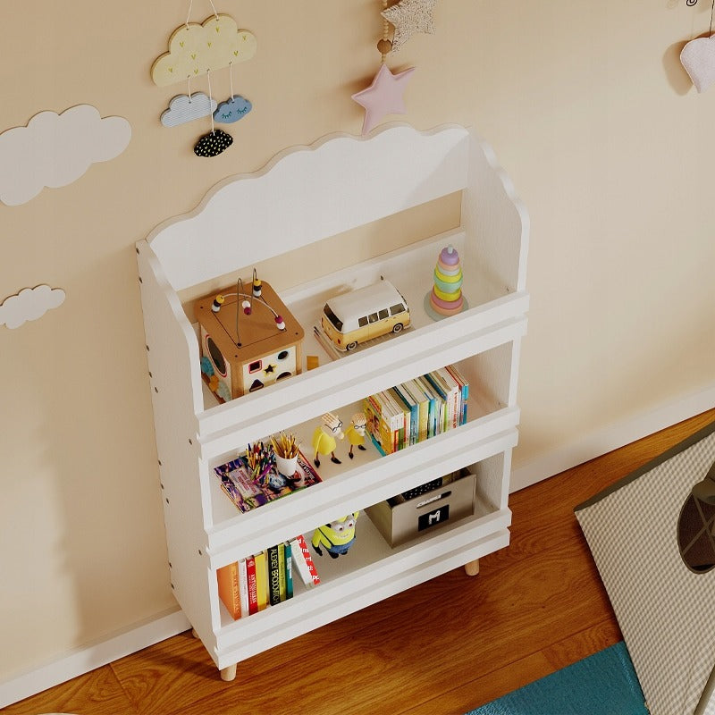 Bibliotecă în formă de nor cu 3 rafturi pentru jucării și cărți, albă, pentru copii