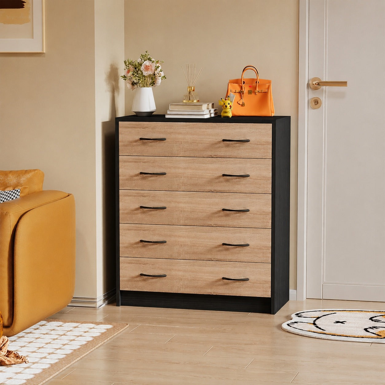 Dulap pentru pantofi maro deschis pentru un hol modern, 5 rafturi, stil loft