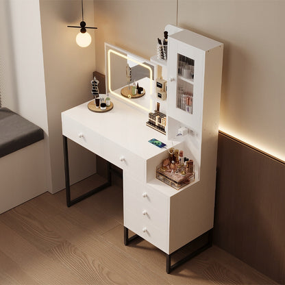 Masă de toaletă modernă, în stil loft, pentru machiaj și cosmetice, cu oglindă LED