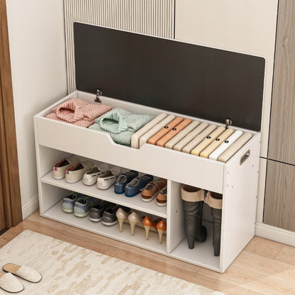 Dulap de pantofi alb cu scaun din lemn cu depozitare 80CM