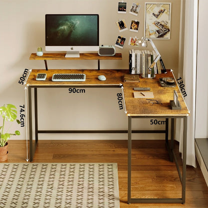 Birou de colț pentru calculator cu raft, stil industrial rustic, stil loft