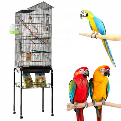 Cultivă/voliieră metalică mare, pe roți, pentru papagali, canari și păsări exotice