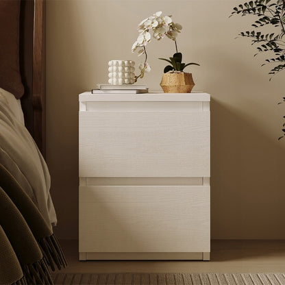 Noptieră pentru dormitor sau sufragerie, 2 sertare, stil loft, albă, modernă