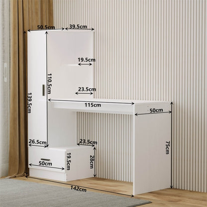 Birou Calculator cu Raft 142 cm – Alb Loft pentru Birou și Cameră