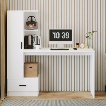 Birou Calculator cu Raft 142 cm – Alb Loft pentru Birou și Cameră