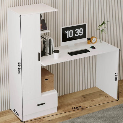 Birou Calculator cu Raft 142 cm – Alb Loft pentru Birou și Cameră