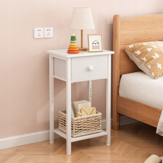 Noptieră albă 38x61x28 cm - stil scandinav cu sertar și raft, MDF