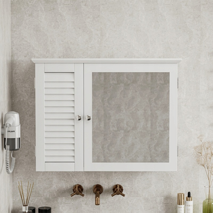 Dulap oglindă de baie montat pe perete 65x49x15 cm - alb, cu rafturi interne