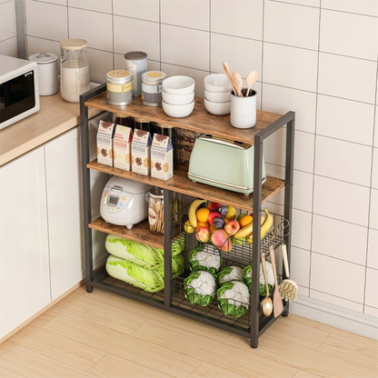 Bibliotecă de bucătărie în stil industrial retro 80x95x35 cm - maro închis, cadru metalic