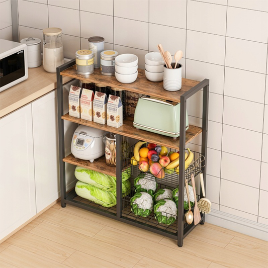 Bibliotecă de bucătărie în stil industrial retro 80x95x35 cm - maro închis, cadru metalic