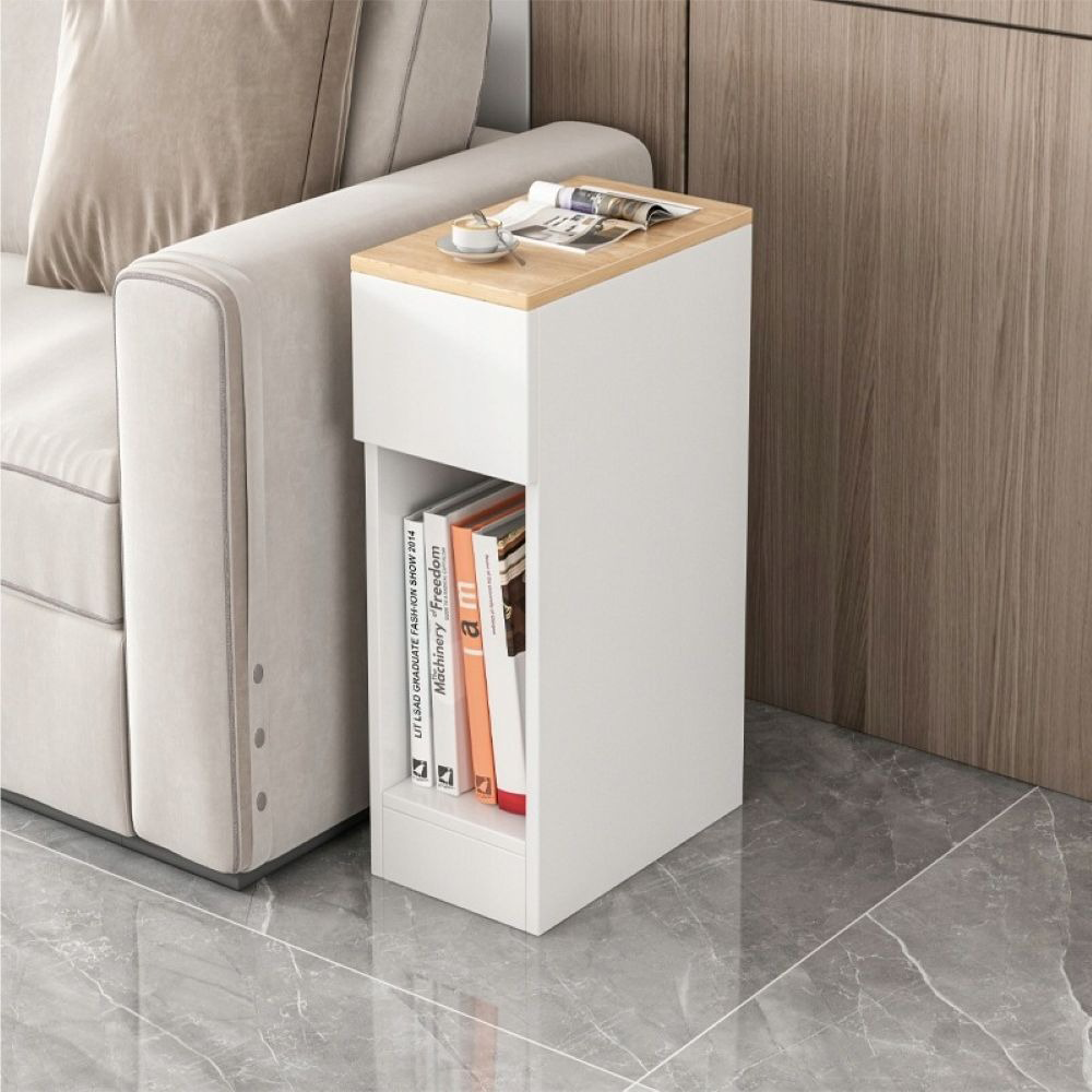 Noptieră albă cu sertar și raft - 60x20x33 cm, stil loft, stejar deschis