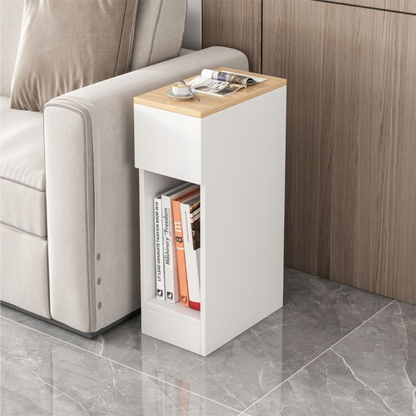 Noptieră albă cu sertar și raft - 60x20x33 cm, stil loft, stejar deschis