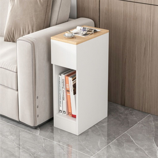 Noptieră albă cu sertar și raft - 60x20x33 cm, stil loft, stejar deschis