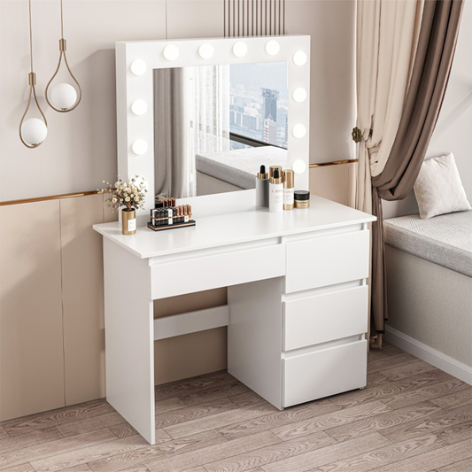 Masă de toaletă modernă albă cu iluminare LED - 90x140x40 cm, stil elegant pentru dormitor sau salon