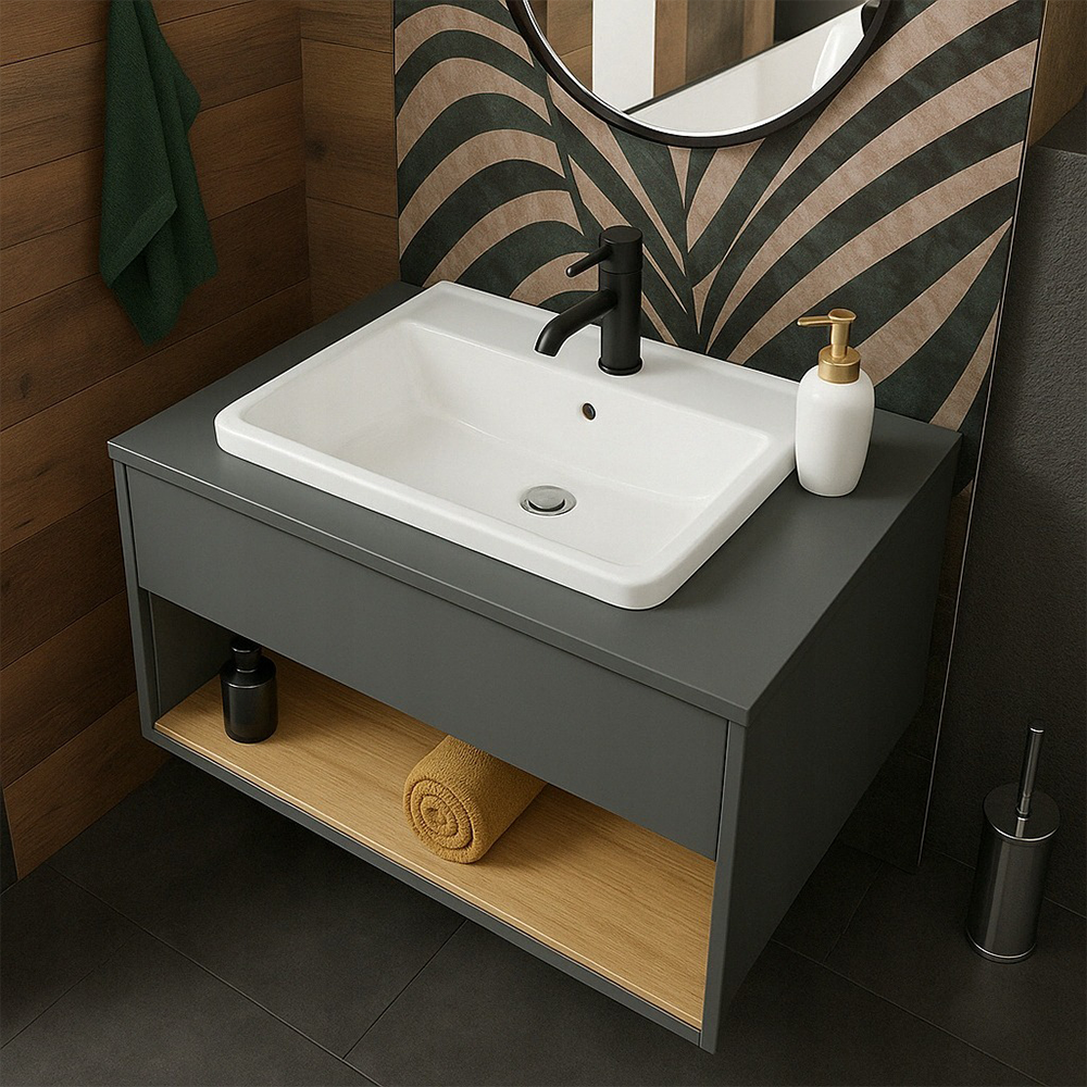 Chiuvetă ceramică albă 52x41 cm - dreptunghiulară, încastrată în blatul de lucru