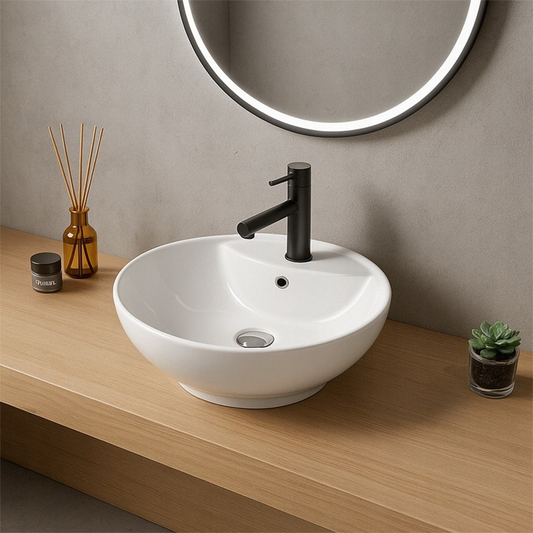 Chiuvetă ovală din ceramică albă cu revărsare - blat - 50x38 cm