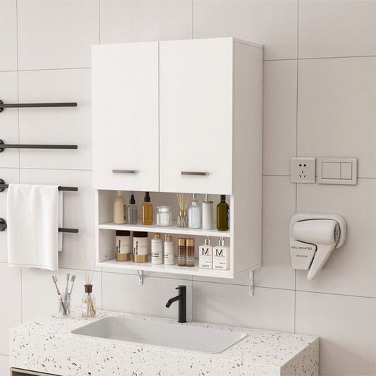 Dulap de baie alb suspendat 64 x 90 x 30 cm - cu rafturi, stil loft, ideal deasupra mașinii de spălat