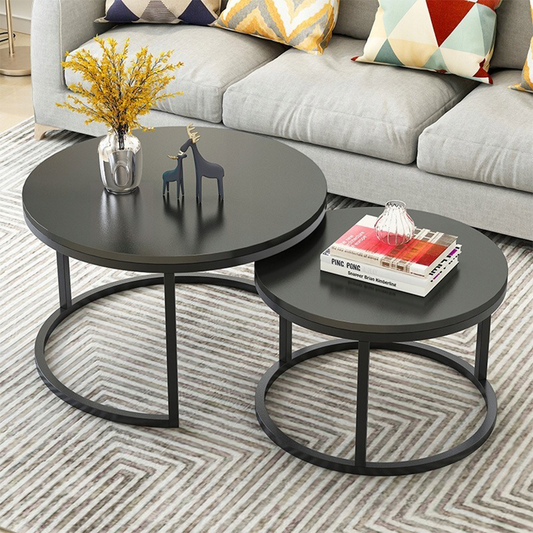 Set de 2 mese rotunde - MDF și oțel, negru, 80 cm și 60 cm diametru