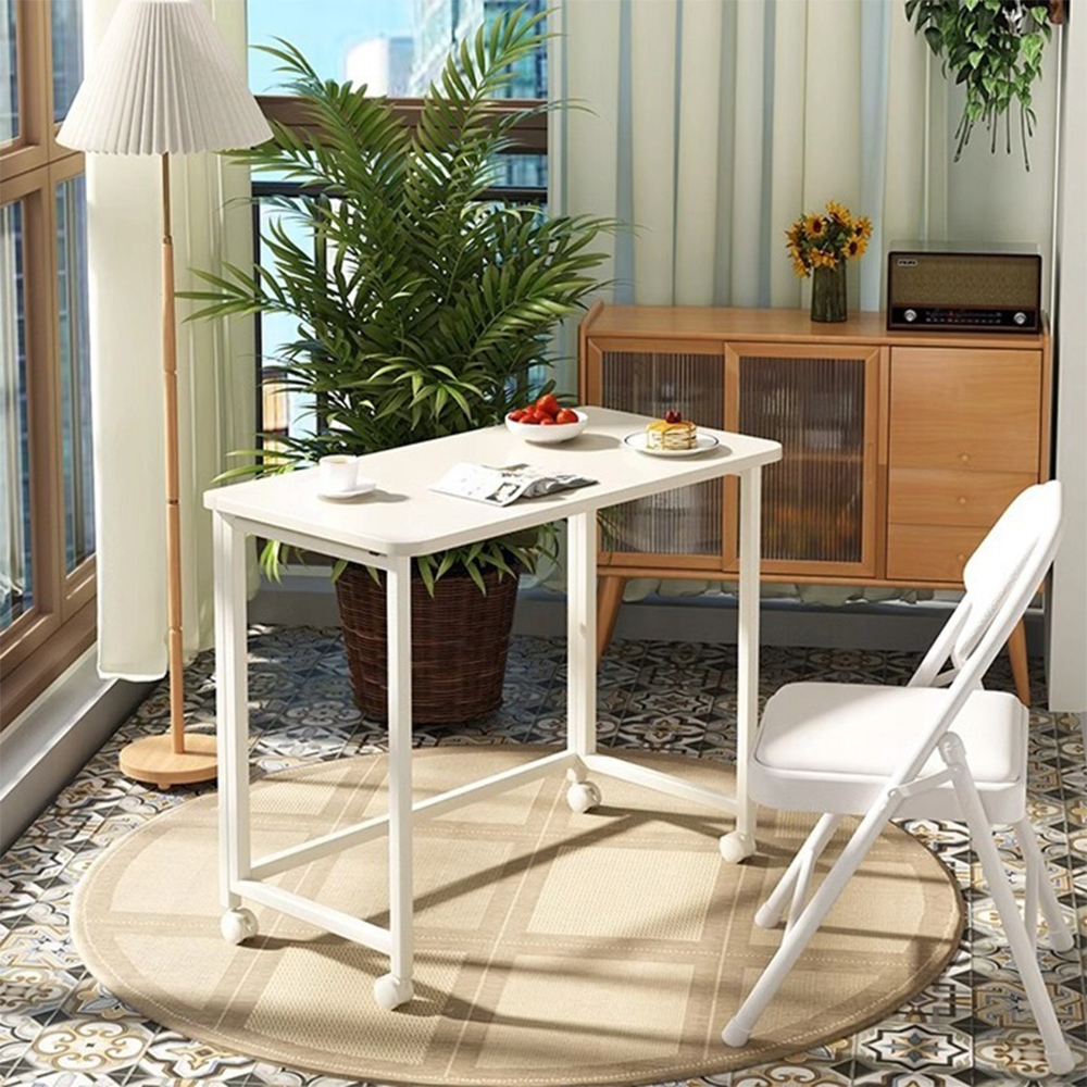 Birou pliabil pentru laptop - 80x40 cm, alb, stil loft, combinație de MDF și metal