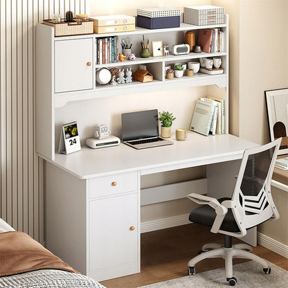 Birou alb cu rafturi 120x43x165 cm - Design scandinav funcțional și elegant