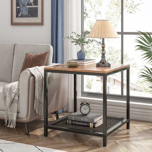 Măsuță pătrată loft stil industrial - 45x45x55 cm, MDF rustic și cadru metalic