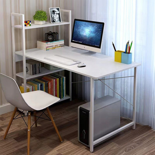 Birou modern alb cu rafturi laterale - 120x55x72 cm - ideal pentru biroul de acasă