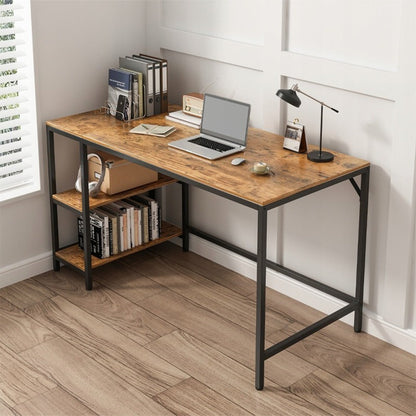 Birou cu 2 rafturi, maro rustic, 120x50x105 cm - stil loft, MDF, perfect pentru imprimantă sau