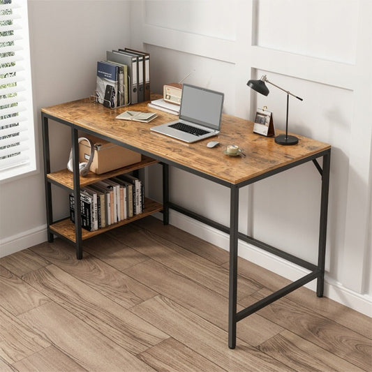 Birou cu 2 rafturi, maro rustic, 120x50x105 cm - stil loft, MDF, perfect pentru imprimantă sau