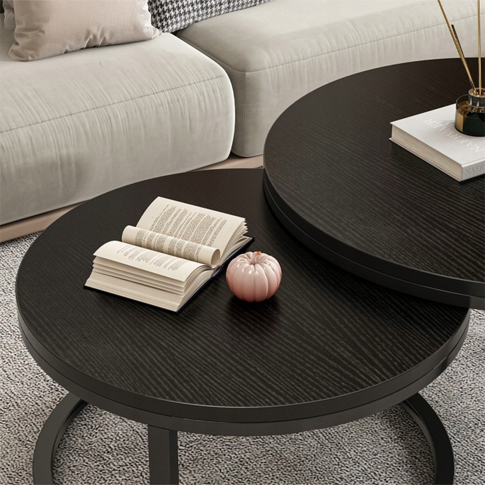 Set masă rotundă 2 piese stil Loft - negru, MDF și oțel - Ø70/50 cm