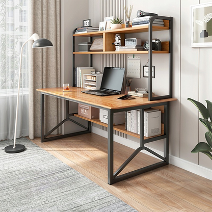 Birou cu rafturi 120x50x150 cm - stil industrial, culoare stejar deschis