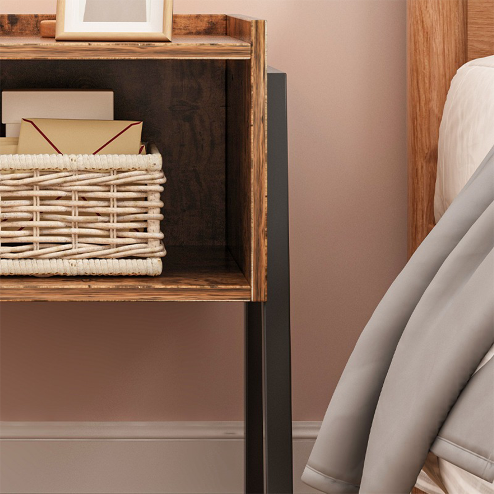 Noptieră rustică cu raft - 43,5x35x51 cm, stil loft, MDF, maro