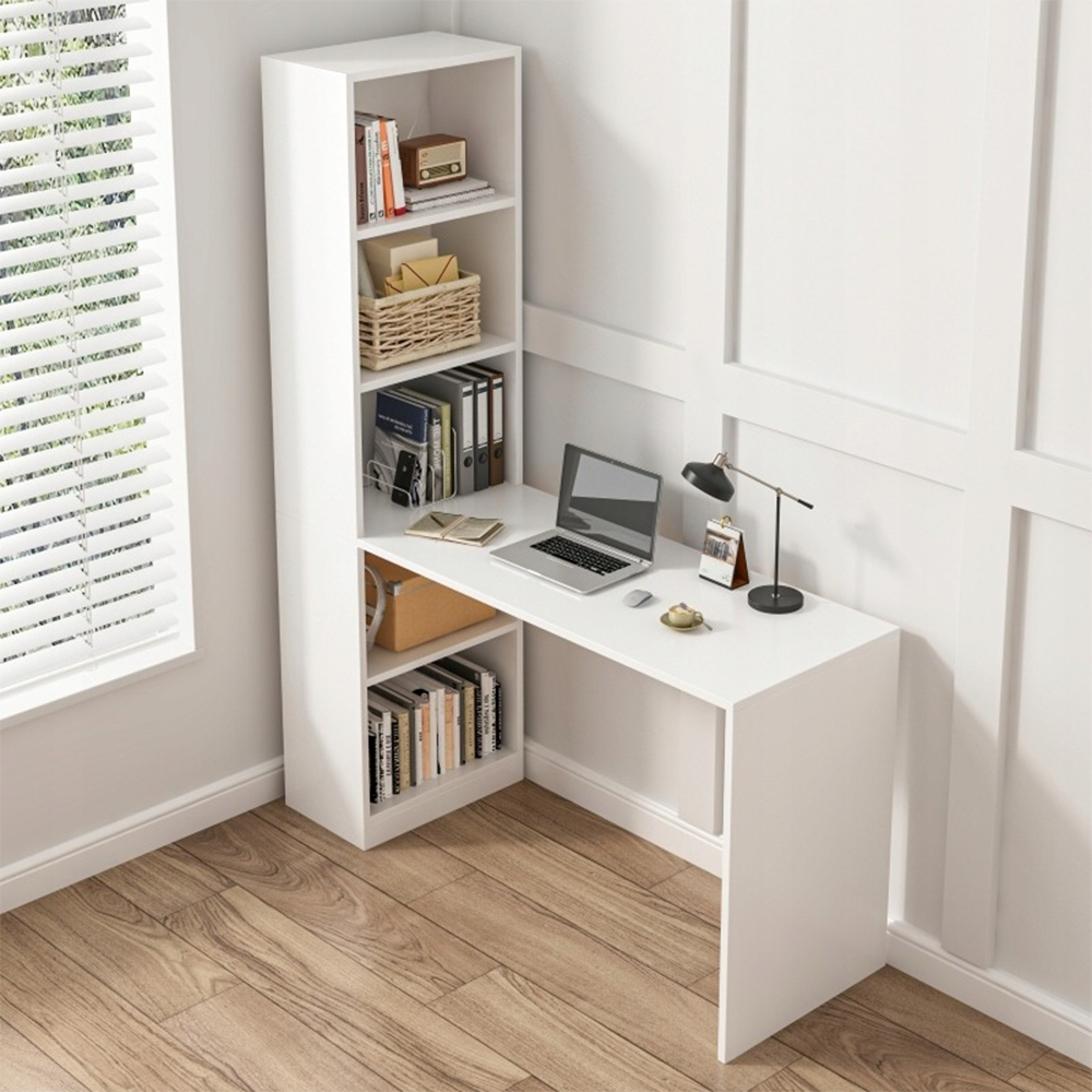 Birou alb cu rafturi 125x50x181 cm - Suprafață de lucru ergonomică cu design modern