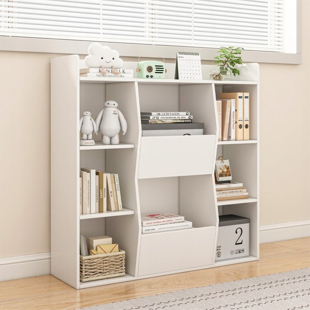 Bibliotecă modernă din MDF alb - 106x104x30 cm, cu rafturi deschise și design curat