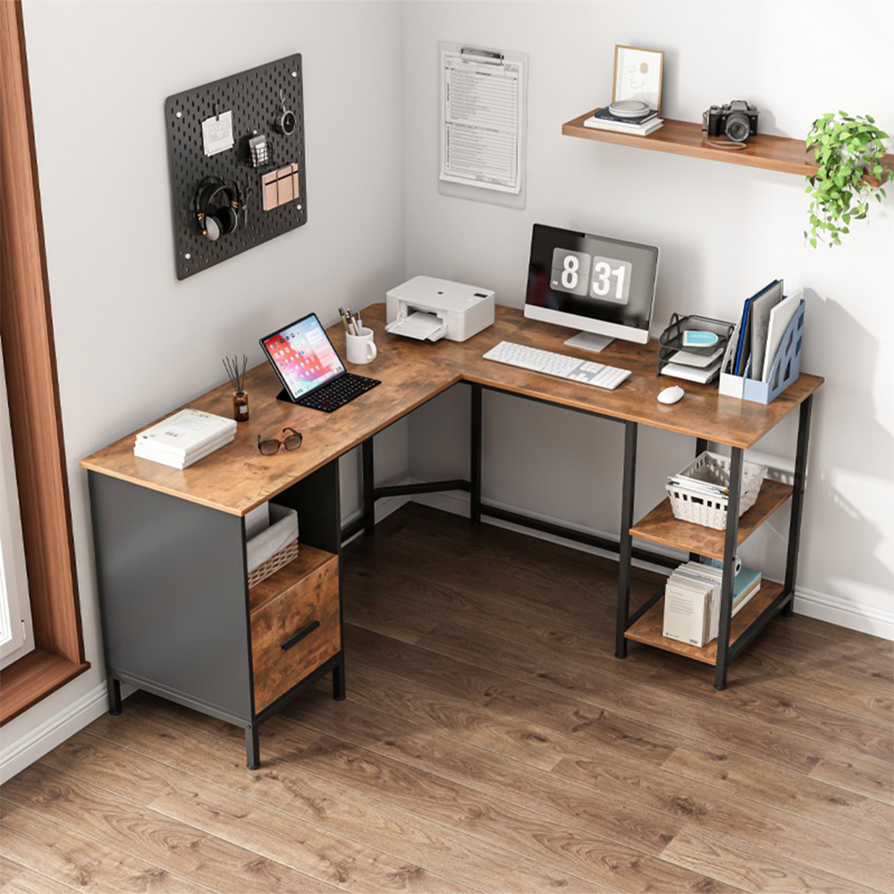 Birou de colț în stil industrial vintage - 150x75x50 cm - design rustic loft