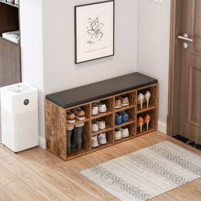 Bancă pentru holul de intrare cu scaun și raft de depozitare, maro rustic, 104x30x48 cm - Design compact MDF